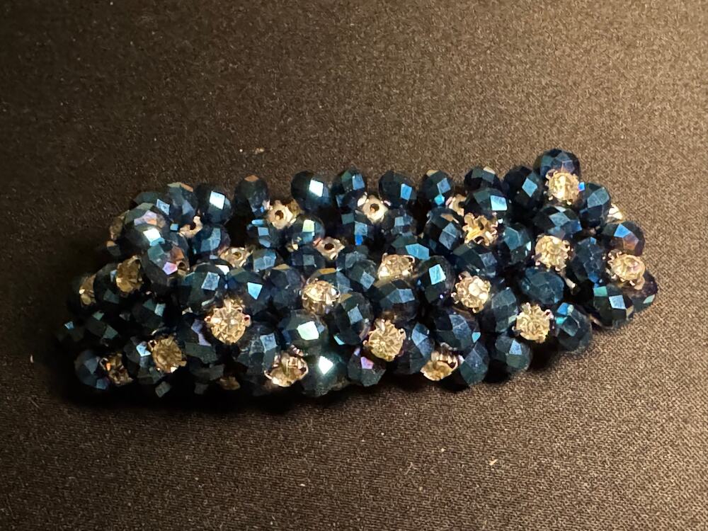 Vintage Sapphire Blue & Clear Crystal A/B Rhinestone Stretch Bracelet